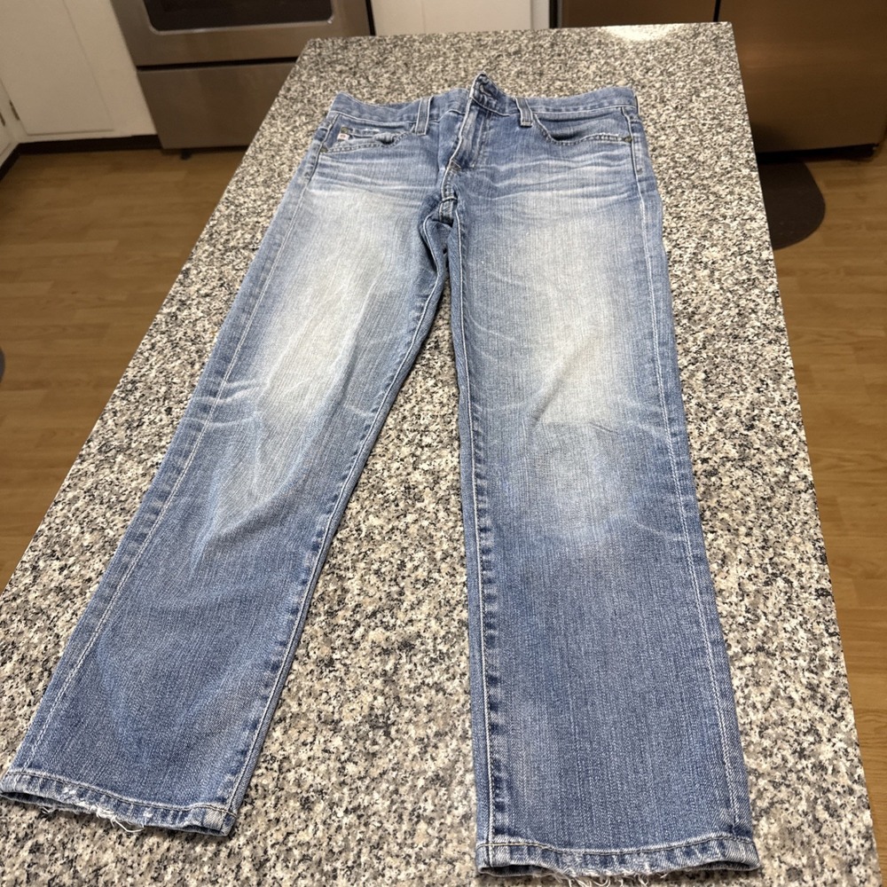 AG Adriano Goldschmied Blue The Ex-boyfriend Slim Distressed Jeans Sz 26R 28X26